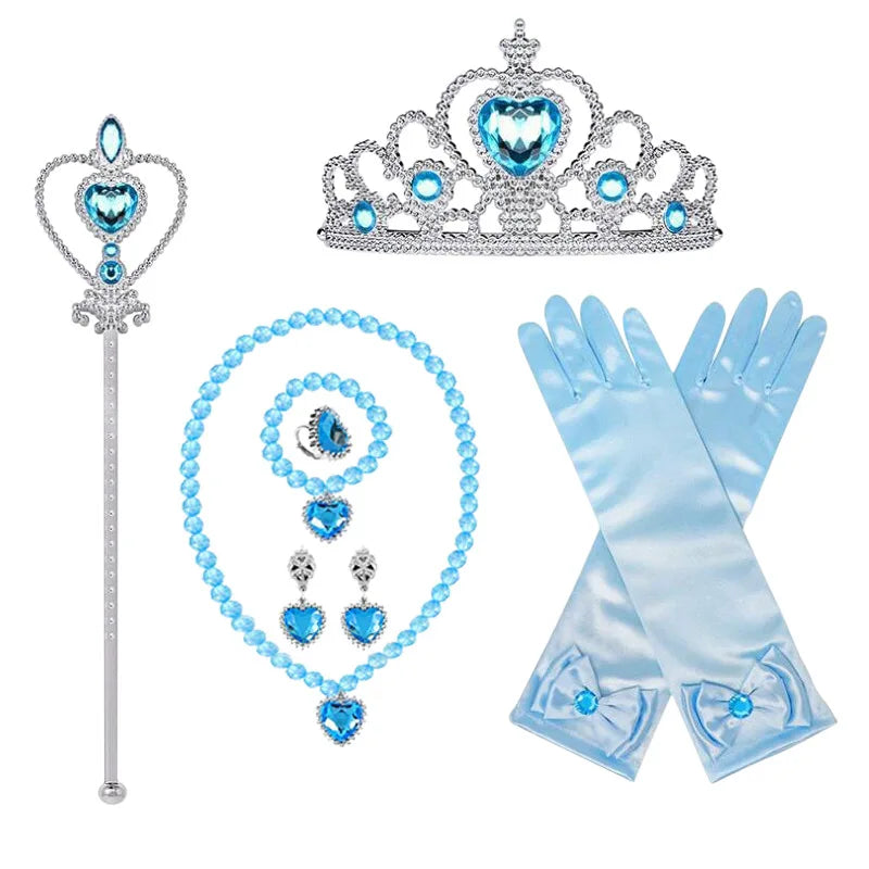 Elsa Princess Accessories Gloves Wand Crown Jewelry Set Elsa Wig Necklace Braid Girls Cosplay Snow Queen Dress Clothing Dress UP