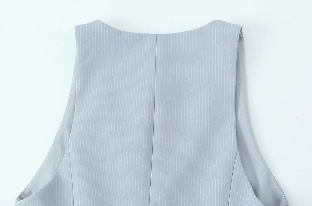 Women's Fashion Striped Patchwork Vest Sleeveless V-Neck Waistcoat Chic Outerwear Front Button Chic Vest Tops