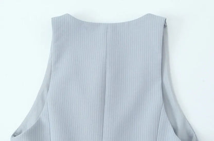 Women's Fashion Striped Patchwork Vest Sleeveless V-Neck Waistcoat Chic Outerwear Front Button Chic Vest Tops