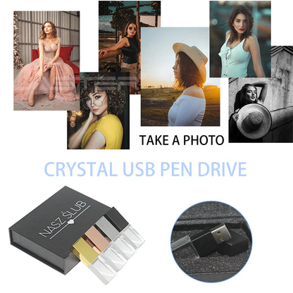 JASTER Crystal Wedding Gifts USB Flash Drives 128GB 3D Laser Engraving Custom Logo Pen Drive 64GB Photography Gift Memory Stick