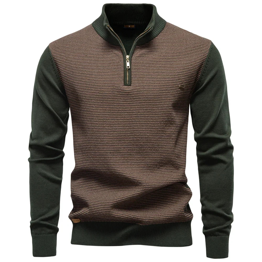 AIOPESON Men's Striped Sweater Solid Color Knit Pullover Warm Luxury Cotton Autumn Winter Casual Turtleneck Mens Sweaters
