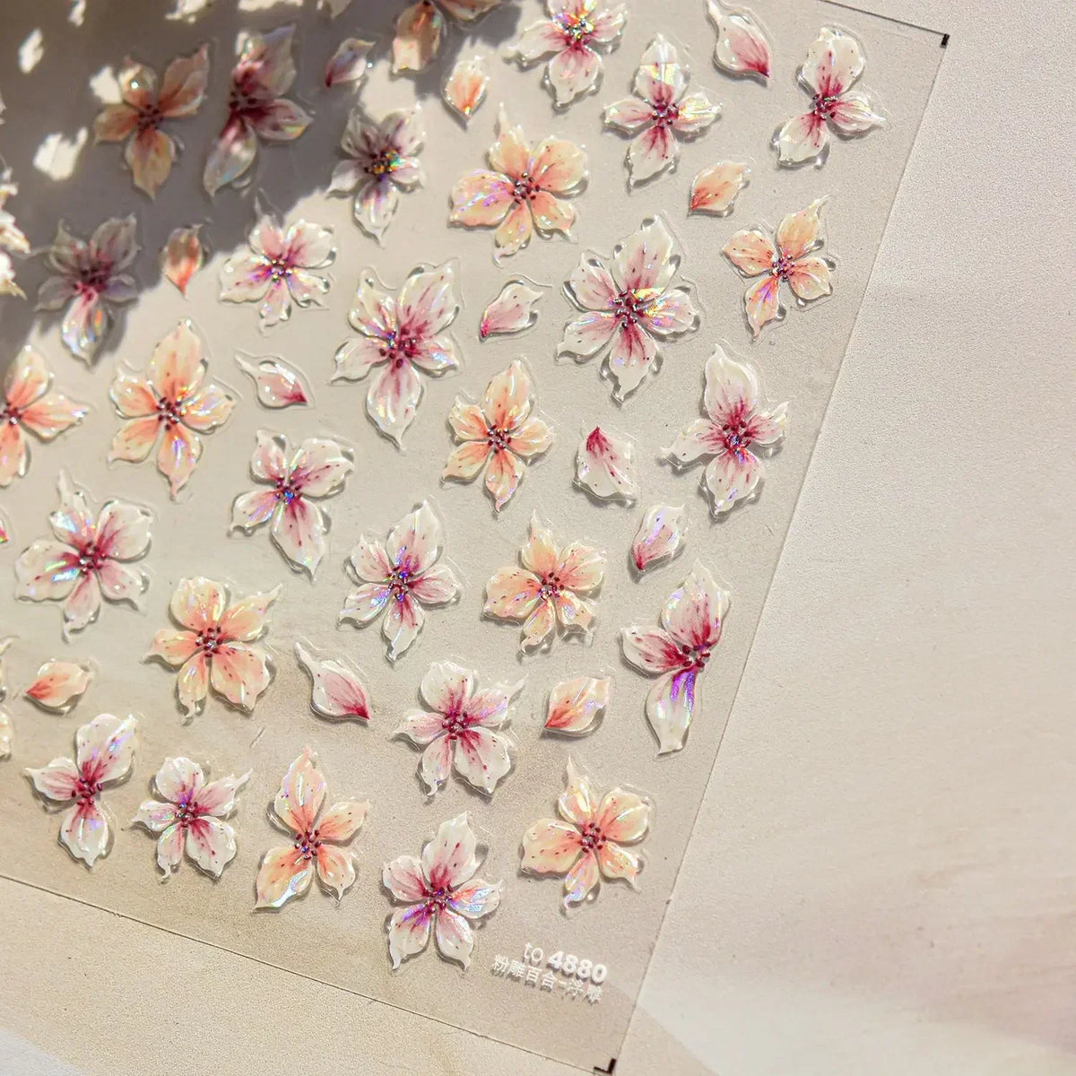 White Flower Petal Cherry Blossom Peach Blossom Falling Petal Floral Gradient 5D Self Adhesive Nail Art Sticker Manicure Decals