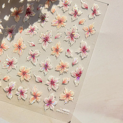 White Flower Petal Cherry Blossom Peach Blossom Falling Petal Floral Gradient 5D Self Adhesive Nail Art Sticker Manicure Decals