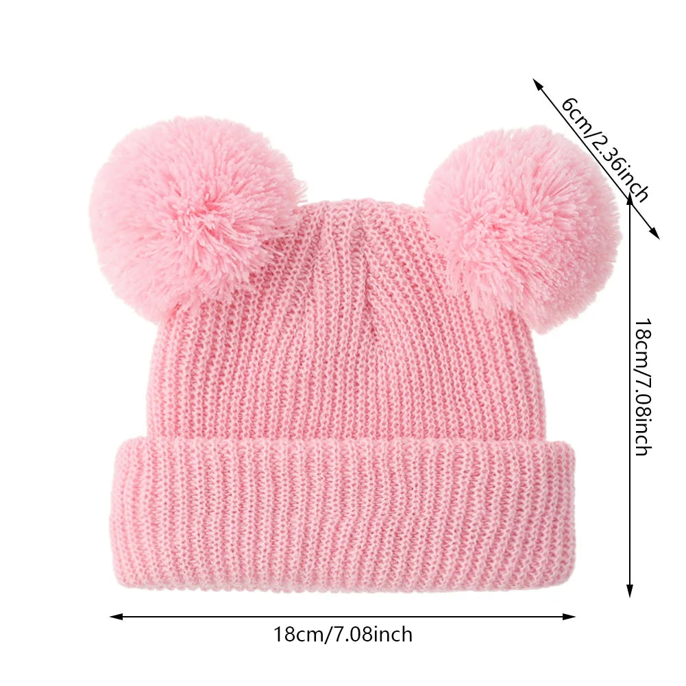 0-12M Solid Knitted Cute Pom Pom Cap Newborn Boys Girls Turban Hats Hospital Bonnets Infant Autumn Winter Headwraps Kid Headwear