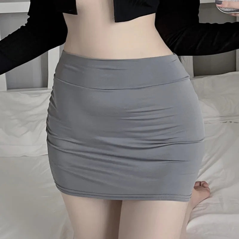 2026 NEW High Waist Sexy Casual Black White Bodycon Pencil Mini Skirts Wrap Hip Silk Short Skirt for Women Night Club Wear Summe