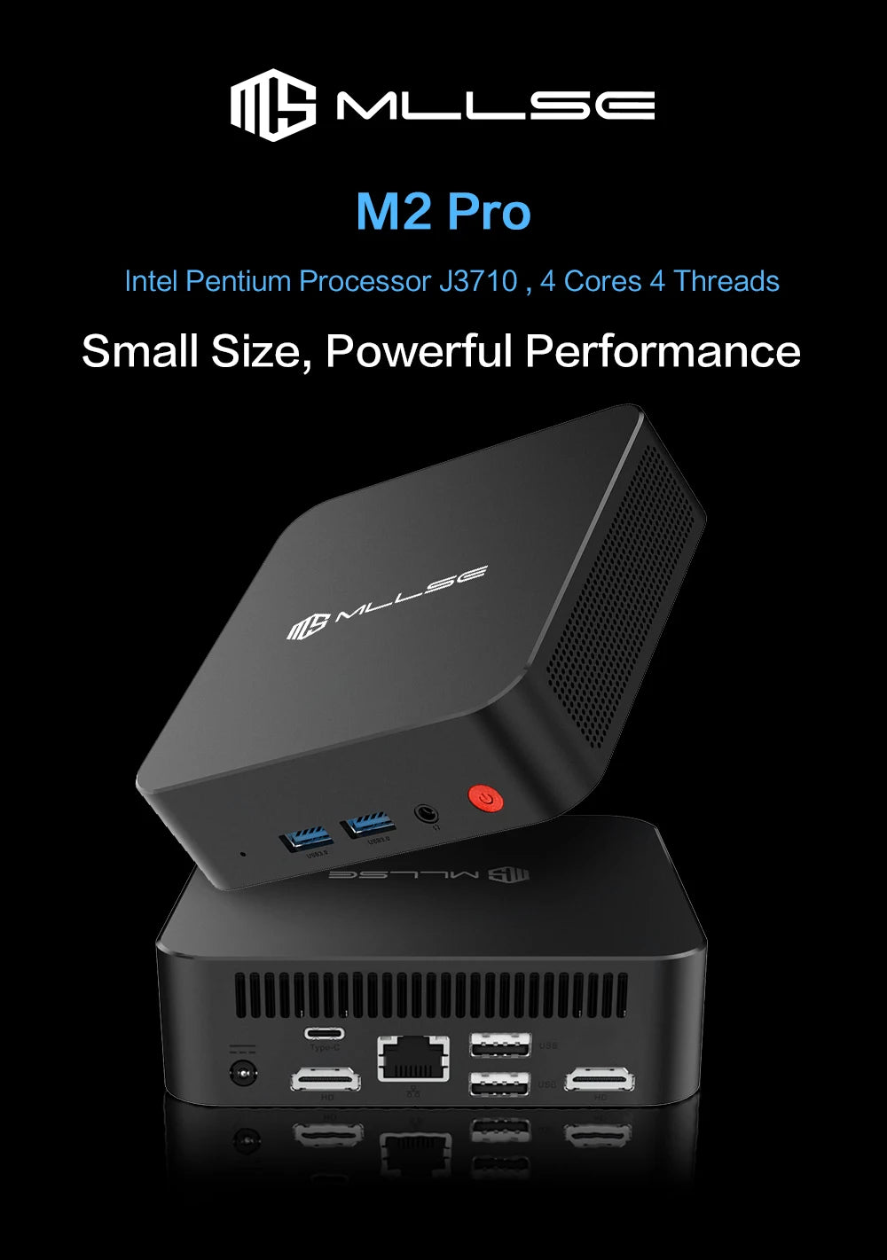 Mini PC MLLSE M2 Pro, processor Intel J3710, 8 GB RAM, ROM Go, Wi-Fi 5, BT 4.2, Windows 10 miniature desk computer