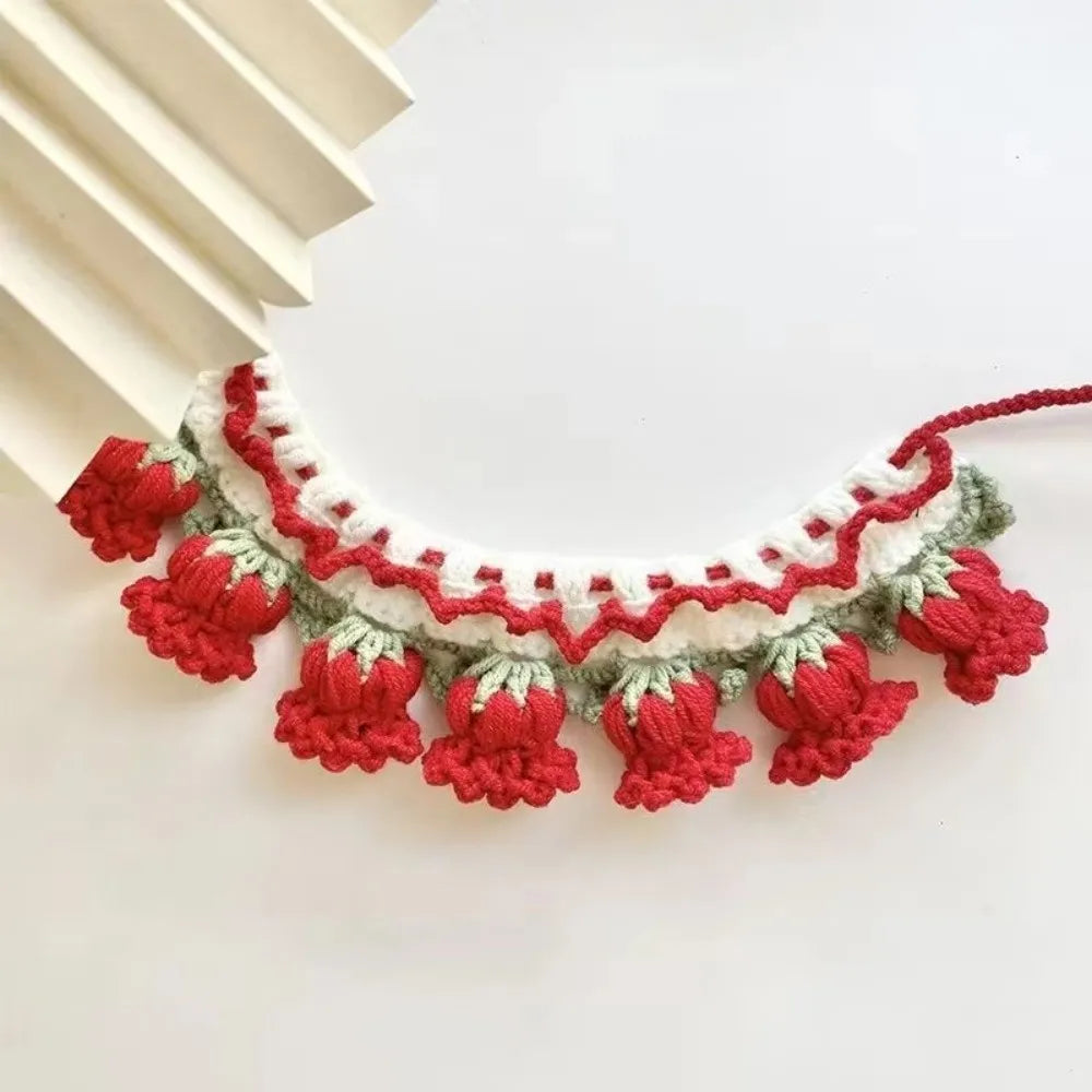 Neck Accessories Orchid Bell Flower Knitted Pet Collar Patchwork Sweet Pet Drool Scarf Lace-up Pet Drool Bib Cats