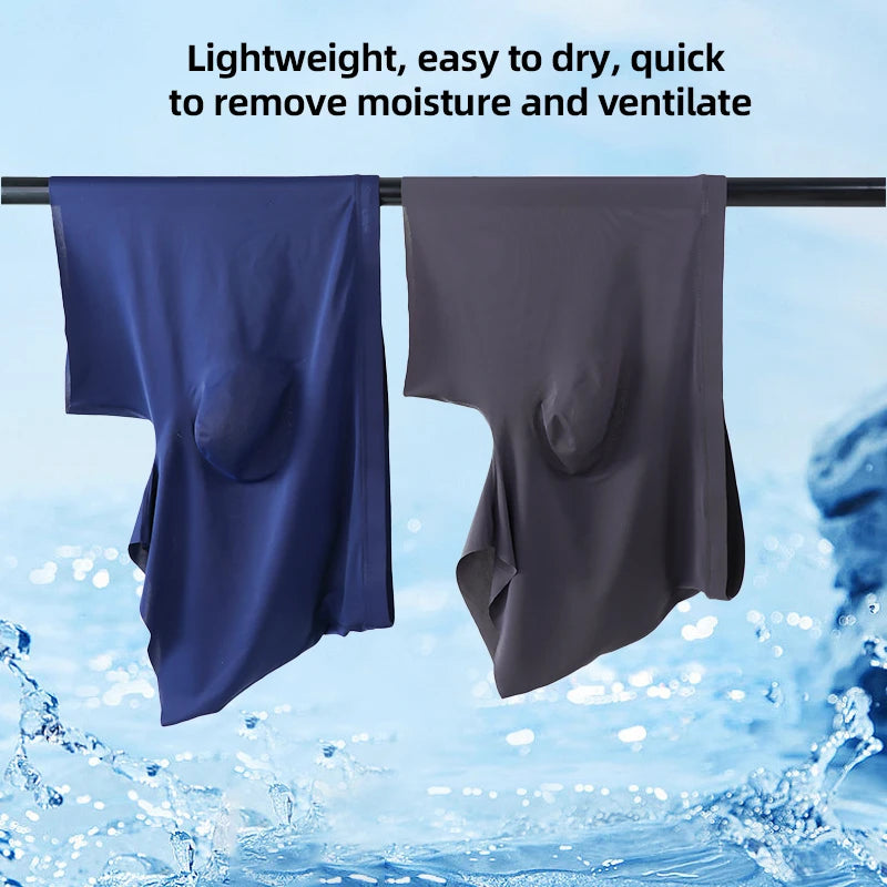 4PCS Men's Ice Silk Ultra-thin Seamless Shorts Sexy Lingerie Solid Breathable Boxers Briefs Men Underpants