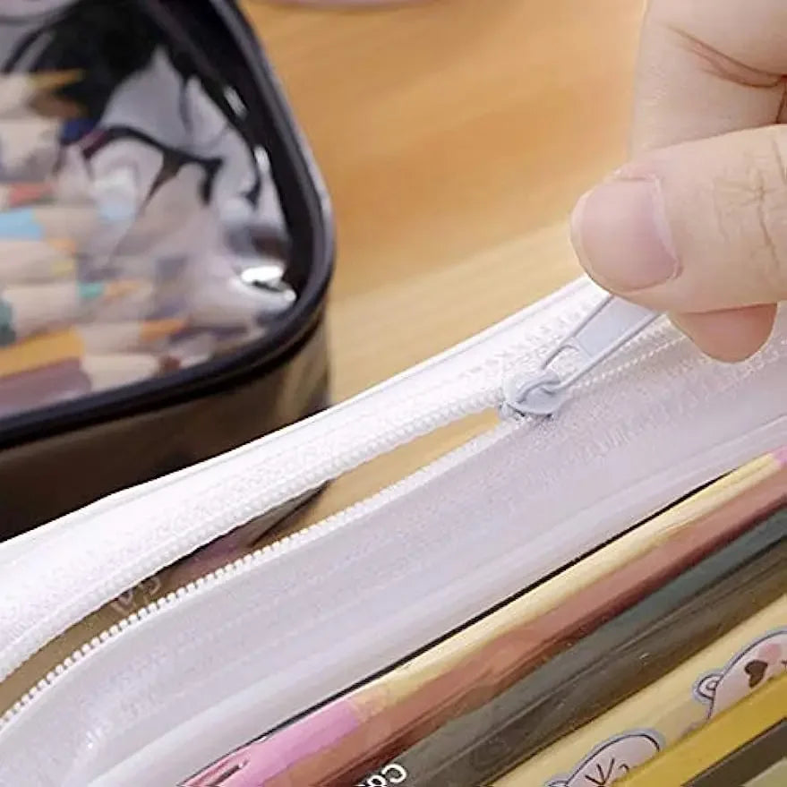 Solid Color Transparent Waterproof Pencil Case – Large Capacity Makeup & School Supply Organizer for Girls and Office Use