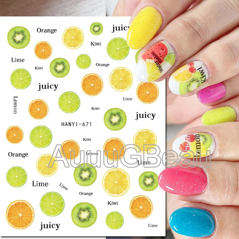 3d Nails Art Decals Spring Fruits Pink Full Tips Peony Magnolia Flowers Adhesive Sliders Stickers Decoration For Nails Manicure