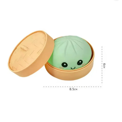 Simulation Dumpling Squishy Rebound Soft Squeeze Stress Ball With Bamboo Steamer Box Anti-Stress Toy Sensory For Creative Gift