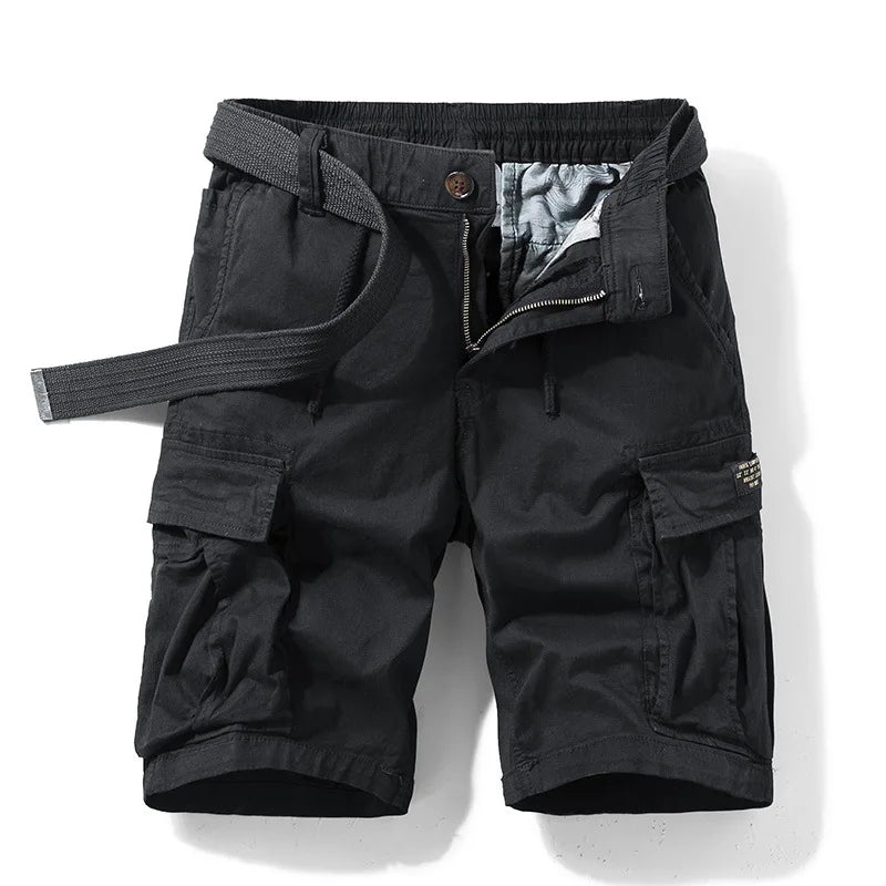 New Summer Men Cotton Multi pockets Cargo Shorts Jogger Loose Pants Man Casual Tooling Shorts Quality Male Shorts Pants NO Belts