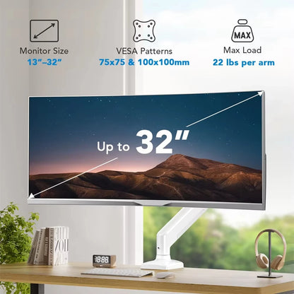 Single Monitor Mount Bracket for 14″–32″ Screens, Height Adjustable Monitor Arm with C-Clamp, Home Office Monitor Stand