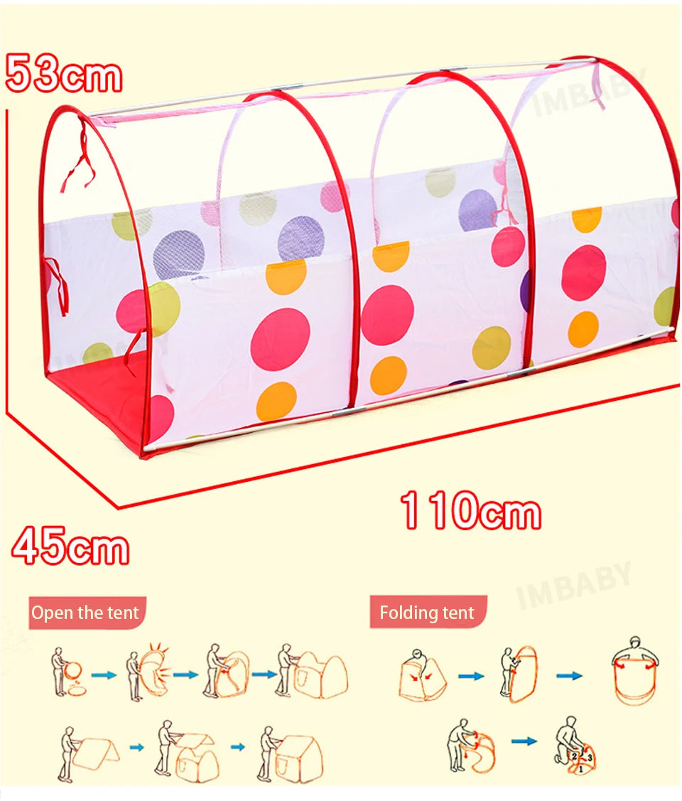 Senior 3-in-1 Foldable Baby Playground Children's Game Tent Baby Ball Fence with Crawling Tunnel Basketball Frame Children Gifts