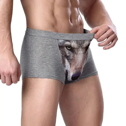Men 3D Printed Boxer Shorts Wolf Eagle Head Pattern Mid Waist Flat Angle Underpants Soft Modal Knitted Breathable Underwear