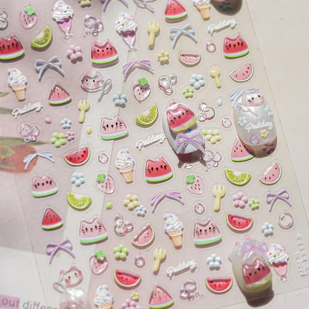 Cute Animal Face 5D Nail Art Stickers Cartoon Cat Bunny Dog Mouse Kawaii Expressions Simple Self Adhesive Manicure Decal DIY