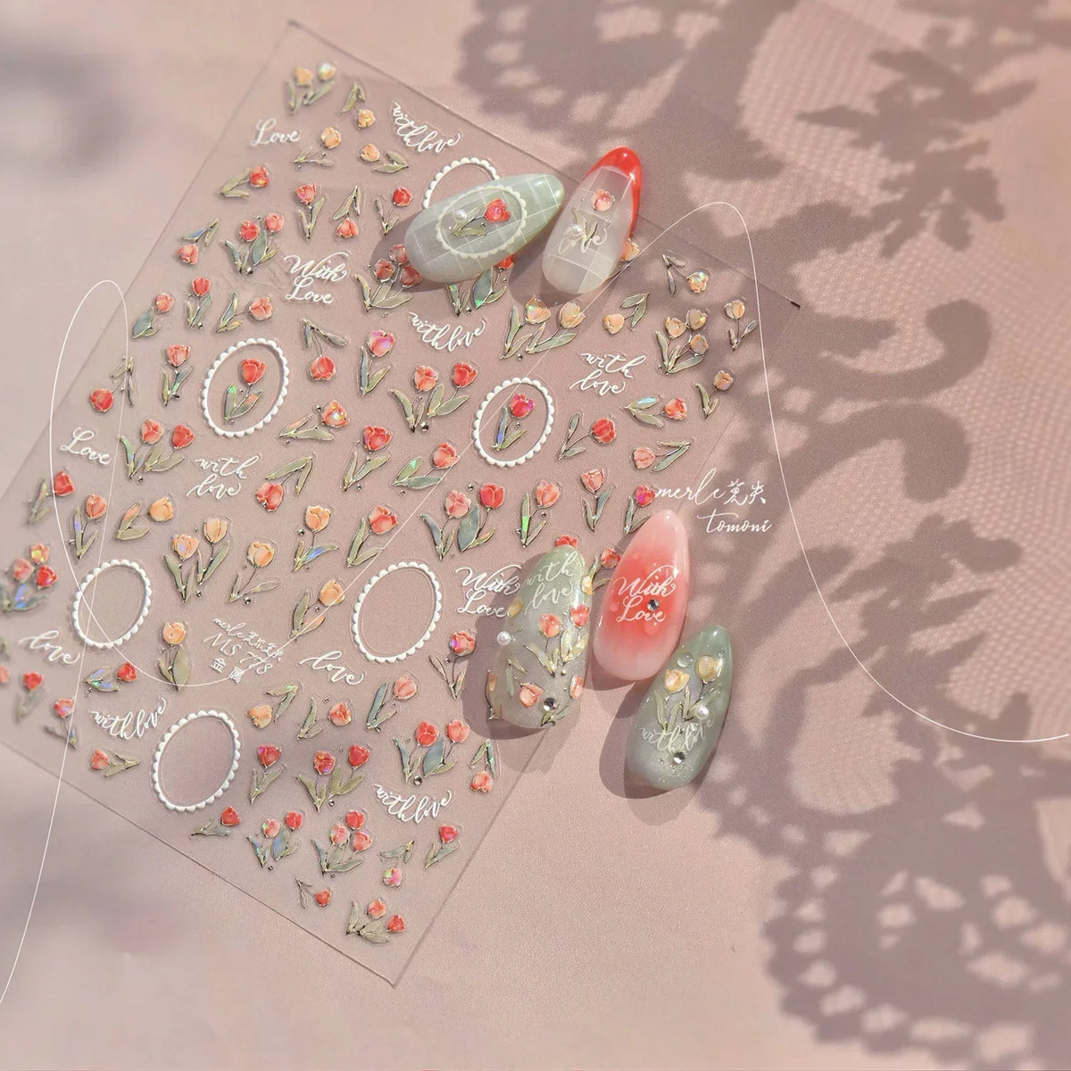 White Flower Petal Cherry Blossom Peach Blossom Falling Petal Floral Gradient 5D Self Adhesive Nail Art Sticker Manicure Decals