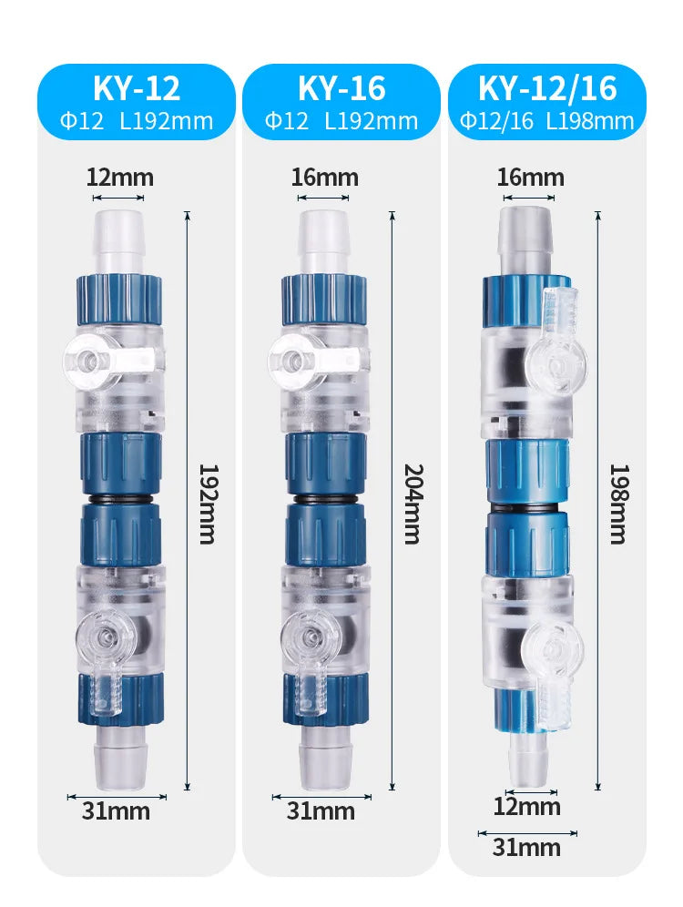 12/16mm Aquarium Water Control Valve Hose Double Tap Quick Release Connector Fish Tank Filter Barrel Replace Connector Acuarios