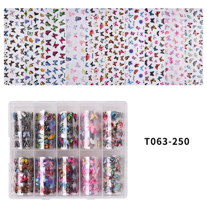 10 Patterns New Metal Nail Foils for Transfer Paper Stickers Floral Chameleon Nails Wraps DIY Water Marble Nail Art Decorations