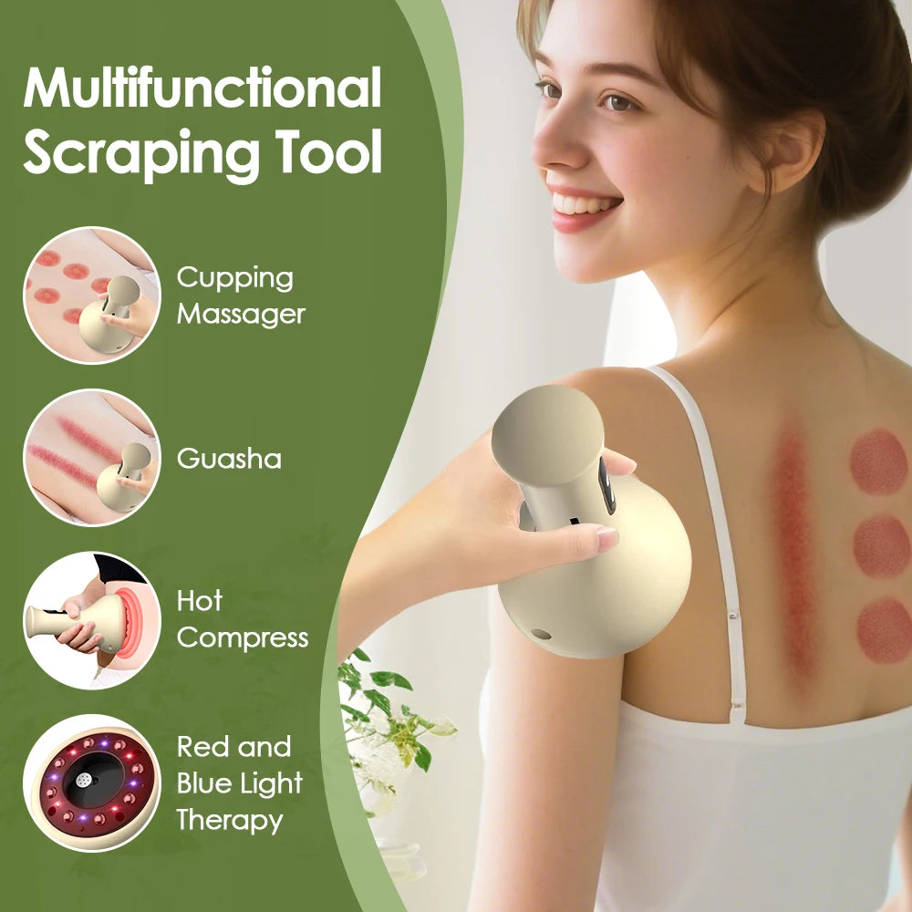 USB Rechargeable Abdominal Massager for Hot Compress and Adjustable Guasha Cupping Intensity Arm and Leg Massage Handheld