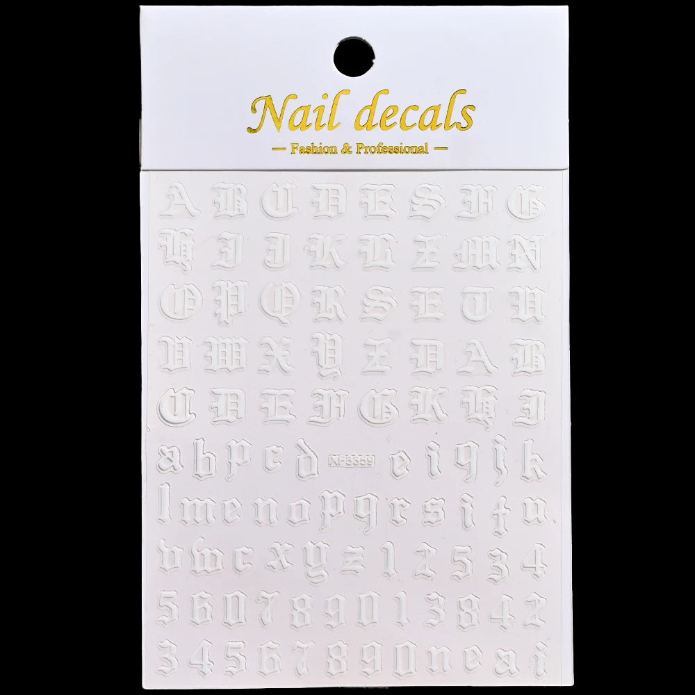 3D Glittery Gothic Letter Design Nail Art Stickers Uppercase Alphabet Letters Artistic Designs DIY Nail Art Decals Decoration #1