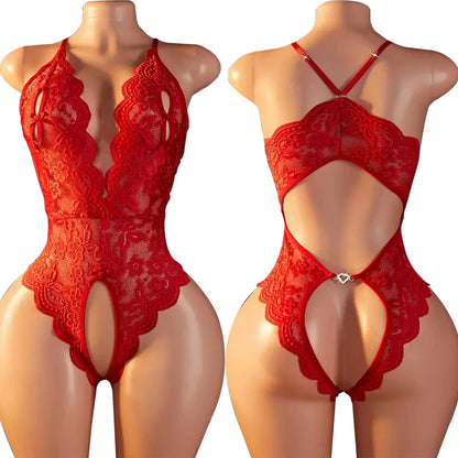 One Pieces Bodysuit Plus Size Women Lace Jumpsuit Erotic Outfits Sexy Backless Romper Deep V Open Bra Crotchless Teddy Bodysuits