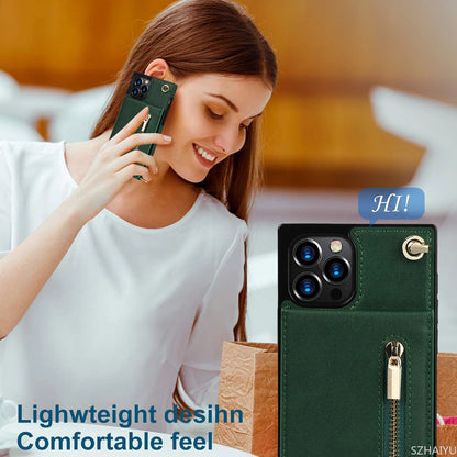 Zipper Wallet for IPhone 17 Air 16 16E 15 14 13 12 11 Pro Max Plus Case with Card Holder Lanyard Strap Crossbody Leather Cover