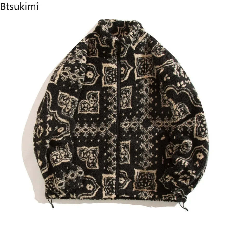 Winter Warm Lambswool Jacket for Men Fashion Stand Collar Zipper Loose Coat 2026 Leisure Hong Kong Style Coats Thickened Jackets