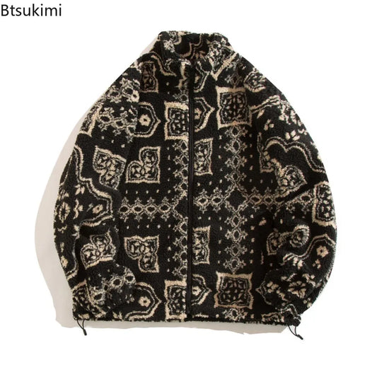 Winter Warm Lambswool Jacket for Men Fashion Stand Collar Zipper Loose Coat 2026 Leisure Hong Kong Style Coats Thickened Jackets