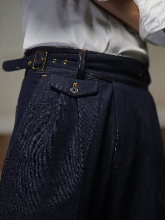 POT&CRAFTSMAN gurkha men's vintage denim denim pants Europe and the United States Slim Western pants Tibetan nine-minute pants