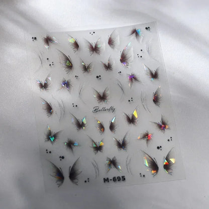 Shiny Jelly Butterfly Charming Golden Gradient Bowknot 5D Self Adhesive Nail Art Sticker Flower Petal Rhinestone Manicure Decals