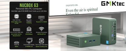GMKtec G3 Mini PC Intel Alder Lake N100 Windows 11 Pro Desktop Computer 8/16GB RAM 256/512GB PCIe M.2 SSD WiFi 6 BT5.2 Mini PC
