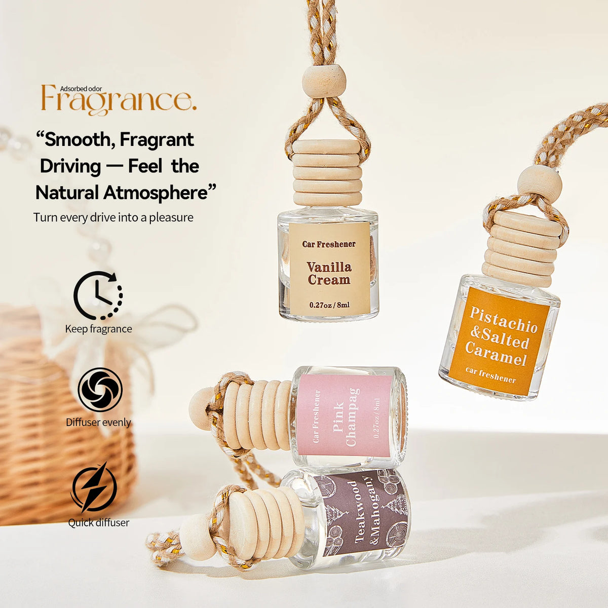 Car Air Freshener Diffuser, Car Fresheners Long Lasting, Hanging Car Scents Air Freshener, Essential Oil Diffuser 8ml*2pcs