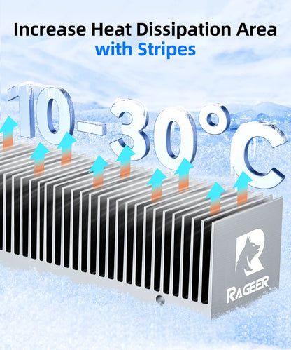 RAGEER M.2 SSD Cooler, Heavy Duty Aluminum Convection Heat Sink, NVME NGFF Cooler, Passive Heat Sink with 38 Fins - FrostBlade 1