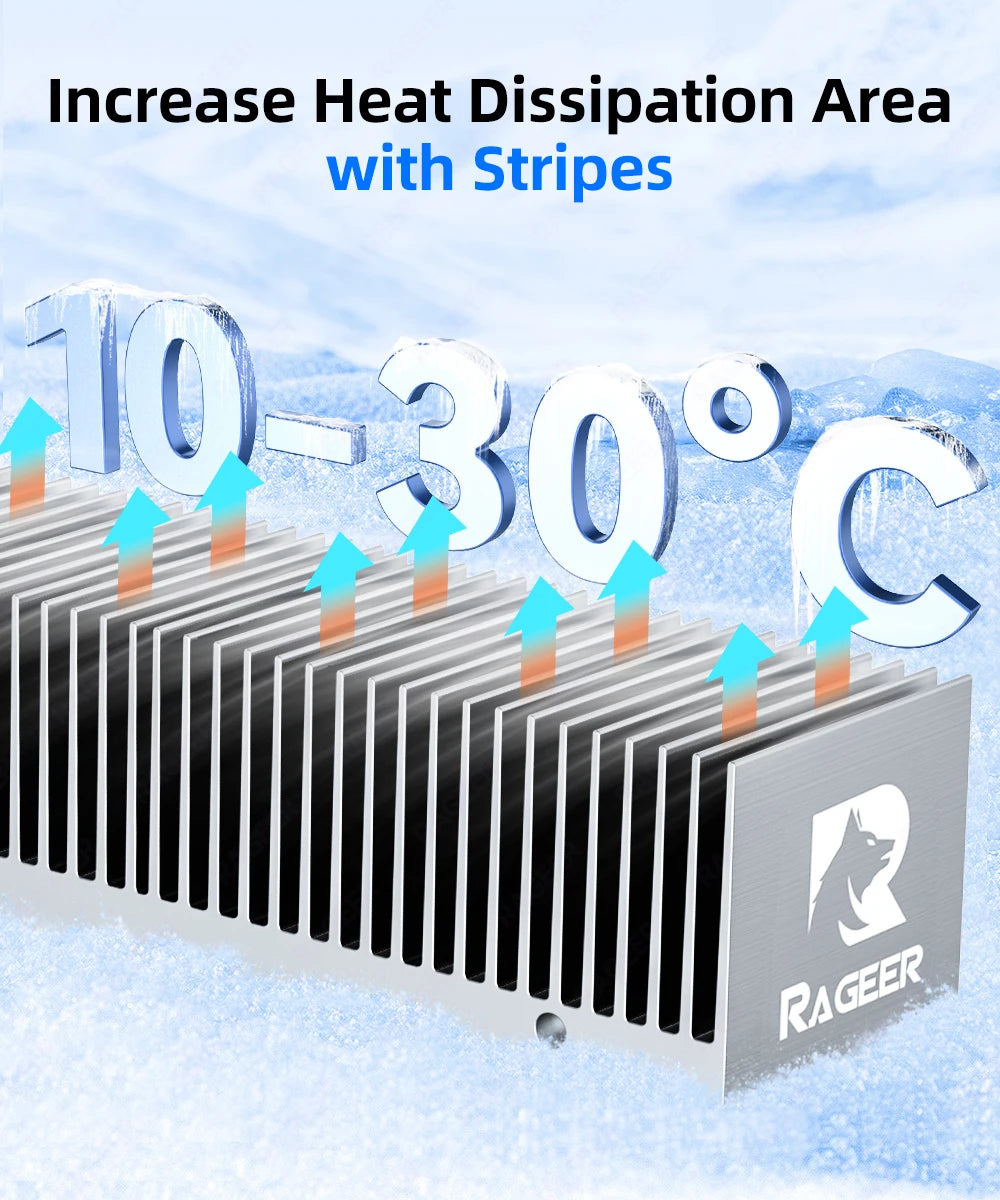 RAGEER M.2 SSD Cooler, Heavy Duty Aluminum Convection Heat Sink, NVME NGFF Cooler,  FrostBlade 1 Passive Heat Sink with 38 Fins