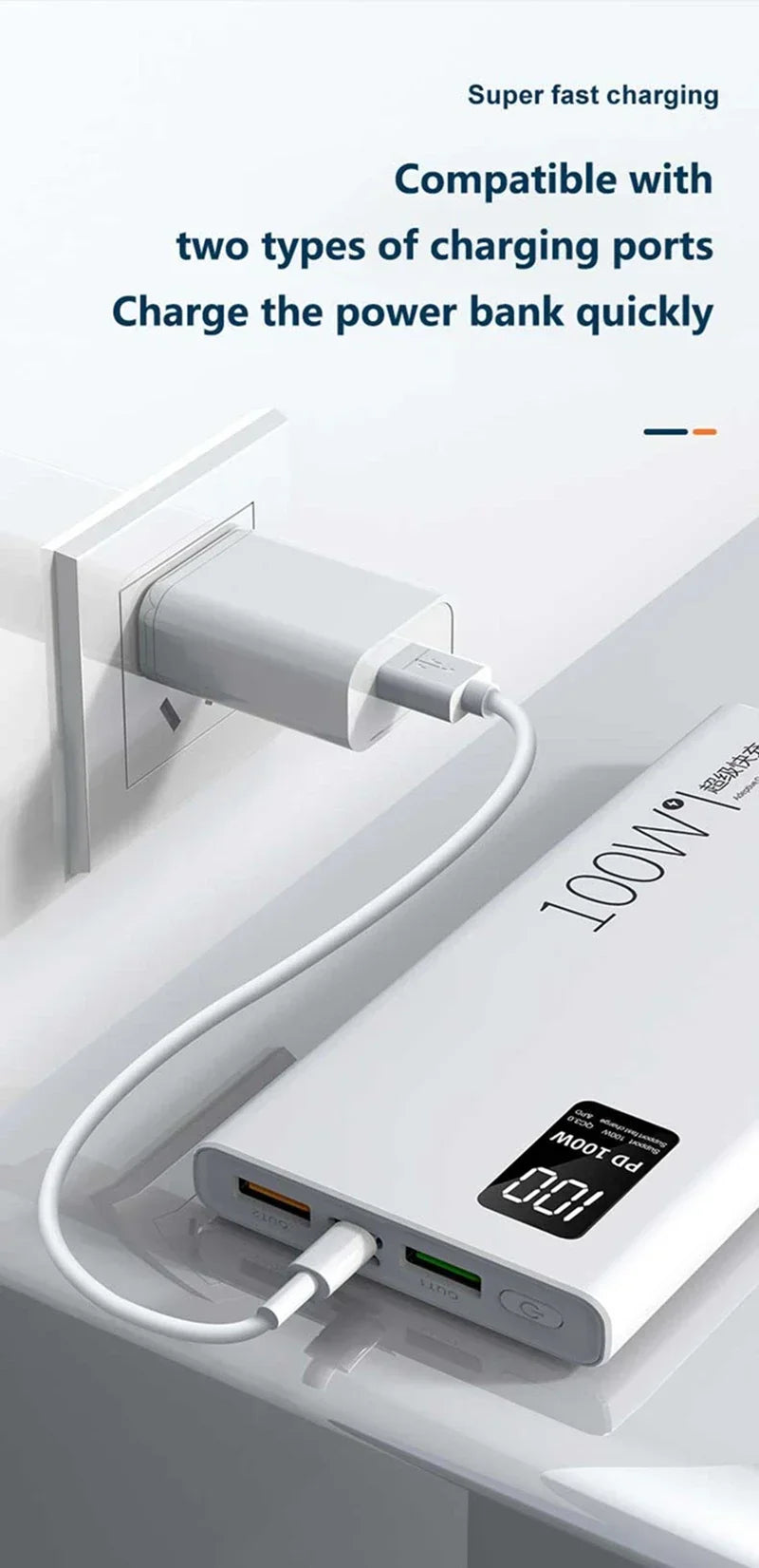 Lenovo 200000mAh Power Bank High Capacity 100W Super Fast Charging Portable External Battery With LED Digital Display For iphone