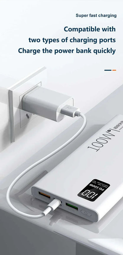 Lenovo 200000mAh Power Bank High Capacity 100W Super Fast Charging Portable External Battery With LED Digital Display For iphone