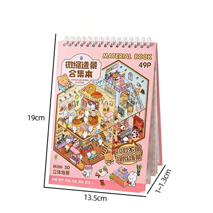 3D Diorama Sticker Book 20 Pages Mini Scene Cute Cartoon Animal Ghosts Theme DIY Scrapbook Toy Fun Stress Relief Kids Adult Gift
