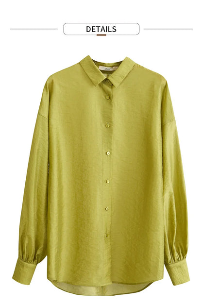 AMII Minimalist Blouse for Women 2023 Autumn Lantern Sleeve V-Neck Slightly Transparent Elegant Commuter Clothing Tops 72341030