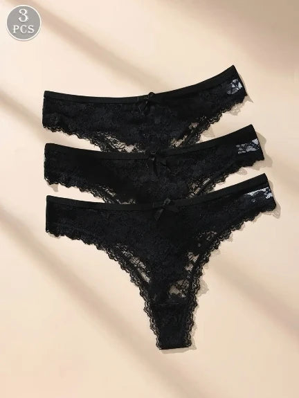 Awesomea 3Pcs Women’s Lace Bow Underwear – Soft Comfortable Low Waist Panties – Breathable Stretchy Seamless Lightweight Briefs