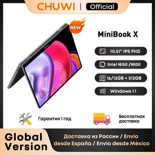 CHUWI MiniBook X nešiojamas kompiuteris-planšetė „du viename“ Intel N150/N100 10.51 colio FHD IPS ekranas 16 GB / 12 GB RAM LPDDR5 512G SSD Windows 11 nešiojamasis kompiuteris