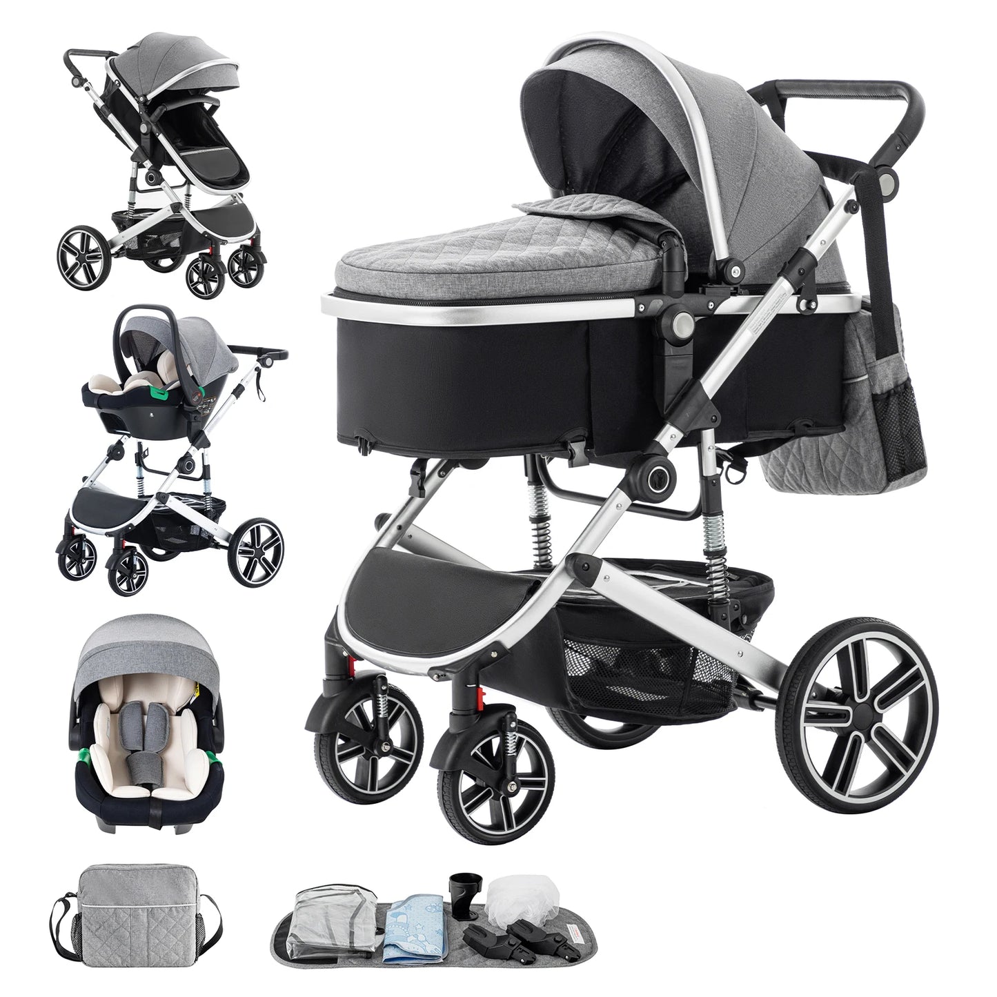Baby Stroller 3 in 1 Luxurious Portable Travel Baby Carriage Fold Pram High Landscape Aluminum Frame Newborn Infant Stroller