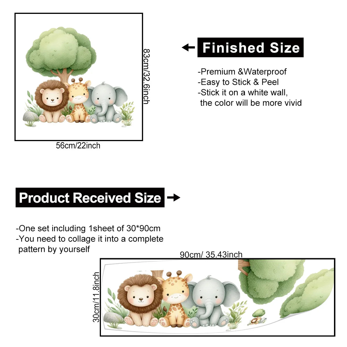 Cute Forest Animals Wall Stickers for Kids Rooms Children Boys Girls Baby Room Decoration Nursery Wallpaper Vinyl Elephant Lion