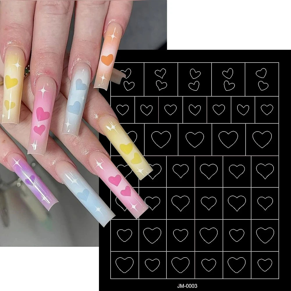 24-Design Airbrush Stencil Nail Stickers 1Pcs Butterfly/Heart/French Line Nail Decal Adhesived DIY Nail Template Airbrush Slider