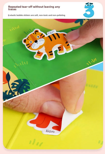 Reusable Bubble Sticker Book for Kids - Multi-Themed Educational Learning Activities, Washable & Safe Toddler Stickers