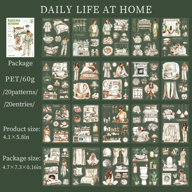 JIANQI 20 Sheets PET Die cut Stickers book Girl's Handbook Decorative handmade Scrapbooking Material Diary Album Craft Supplies