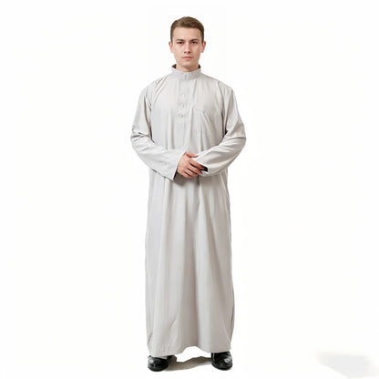 Men's Saudi Arabic Stand Collar Long Sleeve Robe Ramadan Muslim Robe Middle East Islamic Clothing