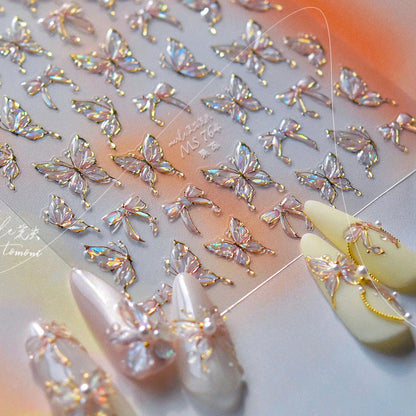 Jelly Butterfly 5D Nail Art Sticker Rhinestone Crystal Charming Shiny Insect Animals DIY Self Adhesive Decoration Manicure Decal