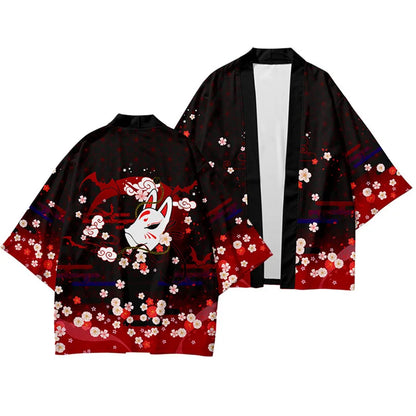 Large Size 5XL 6XL Japanese Kimono Cardigan Pants Set Print Fox Men Women Shirt Tradition Yukata Haori Obi Cosplay Costume