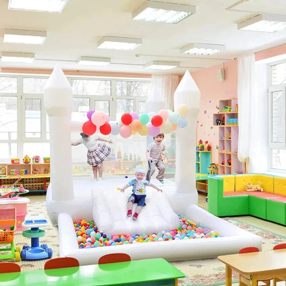 4m Inflatable Bounce House White Jumping Castle With Ball Pool Slide Birthday Party Decoration Gift Bouncy Castle